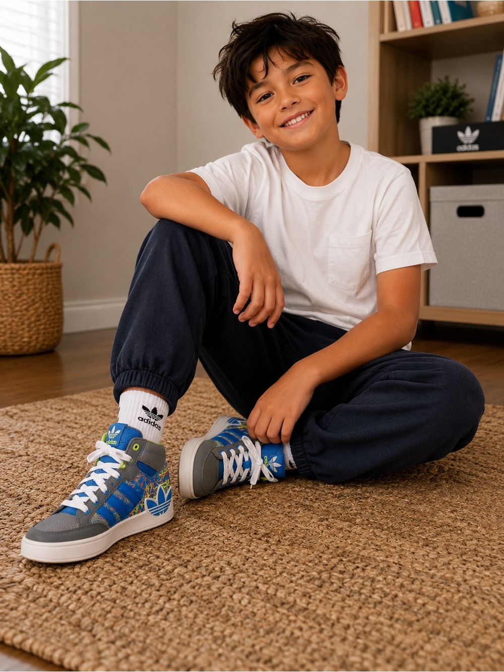 Adidas Originals High Top Sneakers Kids 12K Gray Blue Neon Green Ortholite